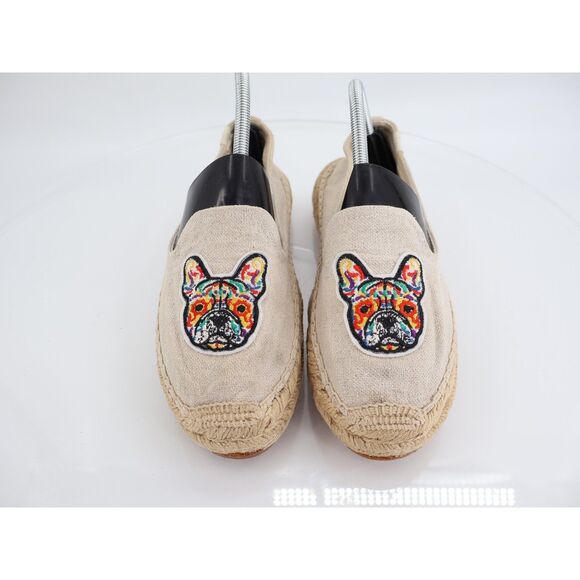 Soludos Frenchie Canvas Espadrille 9 Beige Platform Smoking Slipper Flats - Picture 3 of 11